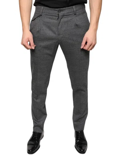 Dolce & Gabbana Gray Check Tartan Wool Skinny Pants In Gray