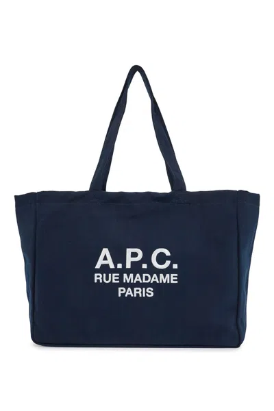 Apc Navy Blue Canvas Diane Rue Madame Shopping Bag In Blue