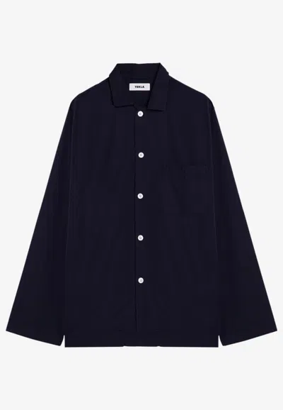 Tekla Shirt Pyjama With Pocket And Long Sleeves In Blue