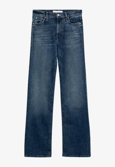 Mother High-waisted Cropped Jeans In Blue Denim In Blue