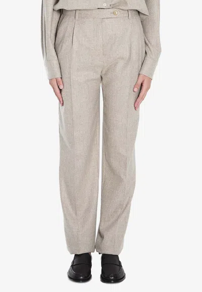 The Row Norbert Tailored Wool-blend Pants In Beige