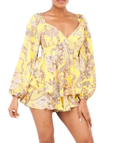 Luxxel Long Sleeve Romper In Yellow Multi In Yellow