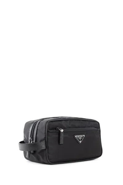 Prada Re-nylon And Saffiano Leather Travel Pouch Accessories In Black