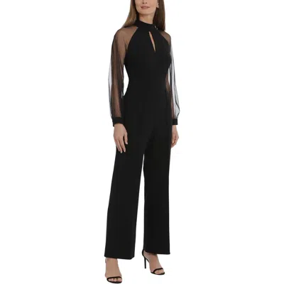 Maggy London Womens Mesh Sleeve Keyhole Jumpsuit In Black
