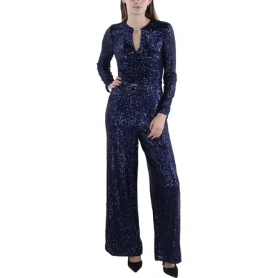 Maggy London Womens Sequined Ruched Jumpsuit In Blue