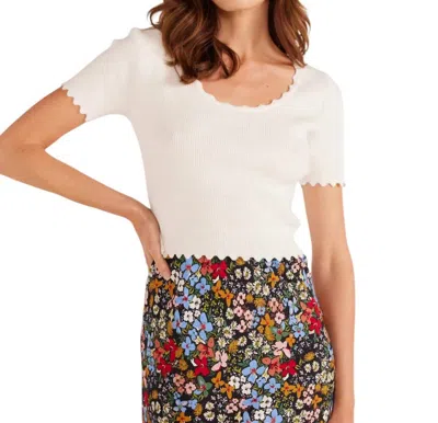 Minkpink Laura Scallop Knit Tee In Ivory In Multi