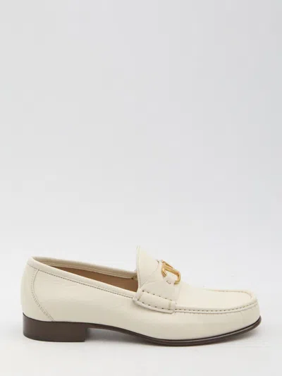 Valentino Garavani Ivory Leather V Logo Signature Loafers In White