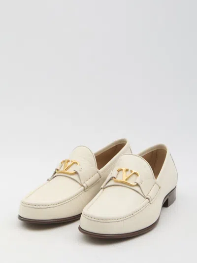 Valentino Garavani Ivory Leather V Logo Signature Loafers In White