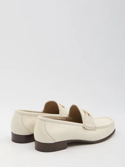 Valentino Garavani Ivory Leather V Logo Signature Loafers In White