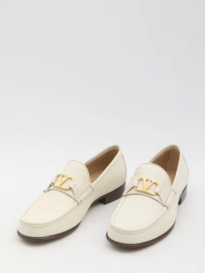 Valentino Garavani Ivory Leather V Logo Signature Loafers In White