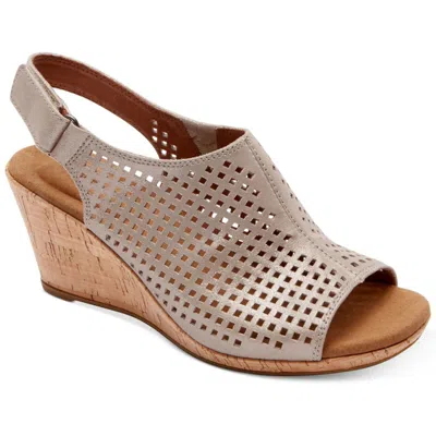 Rockport Briah Womens Suede Perforated Wedge Sandals In Grey