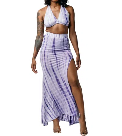 The Sang Tie Dye Maxi Skirt Set With Split In Lavender In Purple