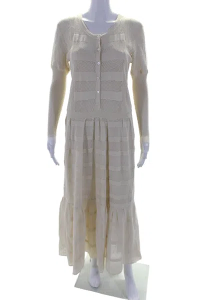 Burberry Prorsum Womens Cotton Long Sleeve Buttoned Mesh Maxi Dress Beige In Beige