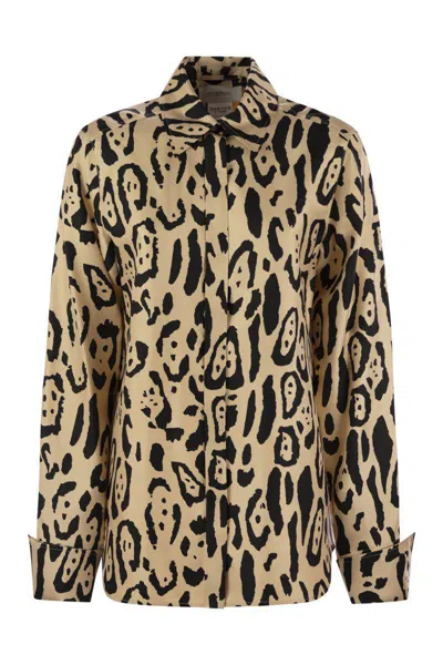 Sportmax Armony Animal Patterned Long-sleeved Shirt In Brown