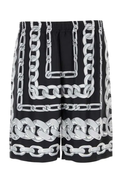 Versace Men Medusa Chains Silk Shorts In Black