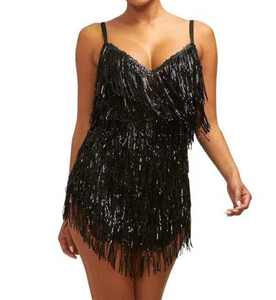 Luxxel Sequin Fringe Mini Dress In Black In Black