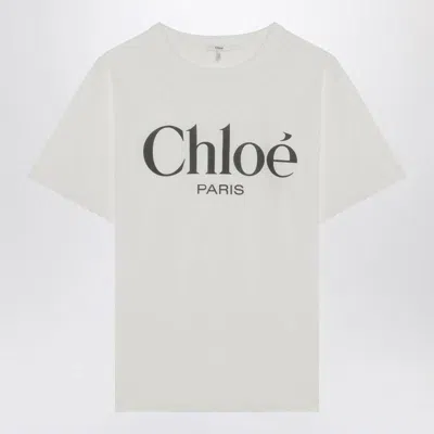 Chloé White Crewneck T-shirt With Logo Print On The Front In Cotton Woman In White
