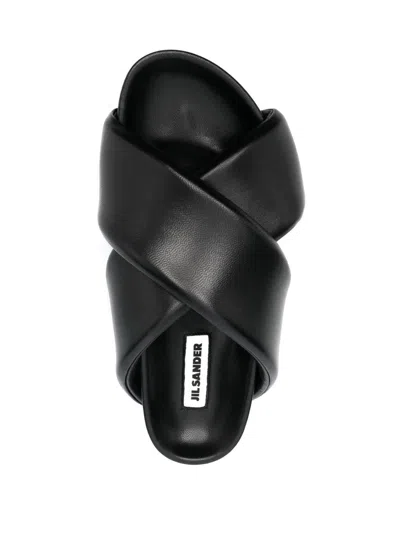 Jil Sander Black Sandals With Criss Cros Bands In Black