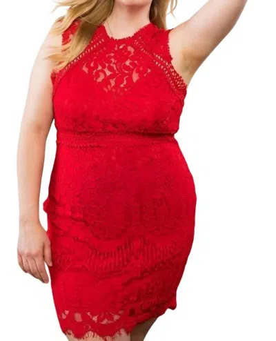 Main Strip Crochet Lace Dress - Plus In Red In Red