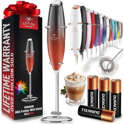 Zulay Kitchen Handheld Milk Frother With 4 Duracell Batteries And Stand Included In Red