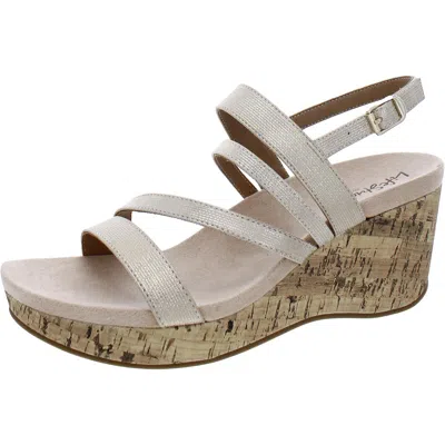 LIFESTRIDE DISCOVER WOMENS FAUX LEATHER METALLIC WEDGE SANDALS 