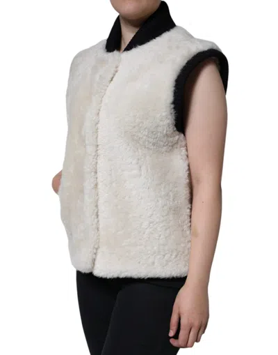 Burberry White Warrenford Shearling Leather Vest Coat Jacket In White