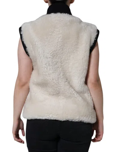 Burberry White Warrenford Shearling Leather Vest Coat Jacket In White