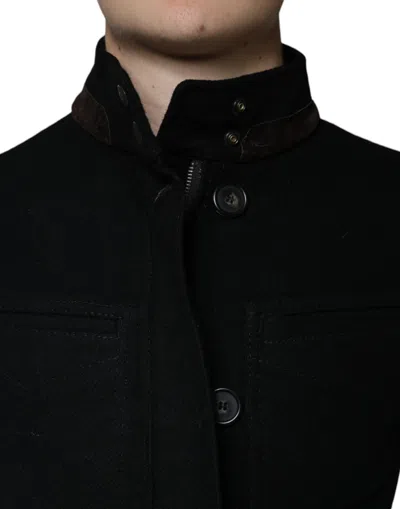 Dolce & Gabbana Black Button Down Cotton Stretch Denim Men's Jacket In Black