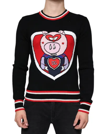 Dolce & Gabbana Black Cashmere Pig Of The Year Pullover Sweater In Black