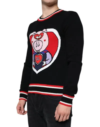 Dolce & Gabbana Black Cashmere Pig Of The Year Pullover Sweater In Black