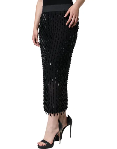 Dolce & Gabbana Black Embellished Pencil Cut Midi Skirt In Black