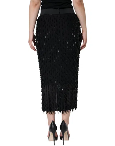 Dolce & Gabbana Black Embellished Pencil Cut Midi Skirt In Black