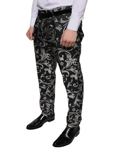 Dolce & Gabbana Black Jacquard Skinny Dress Pants In Black