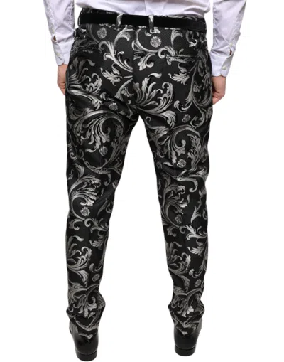 Dolce & Gabbana Black Jacquard Skinny Dress Pants In Black