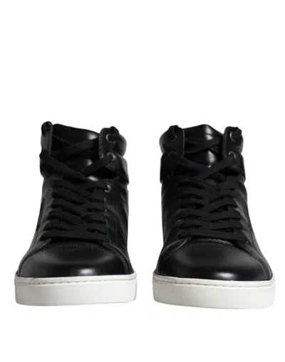 Dolce & Gabbana Black Leather High Top Men Sneakers Men's Shoes In Black
