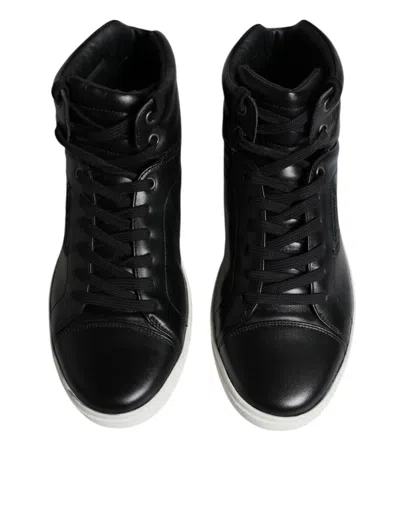 Dolce & Gabbana Black Leather High Top Men Sneakers Men's Shoes In Black