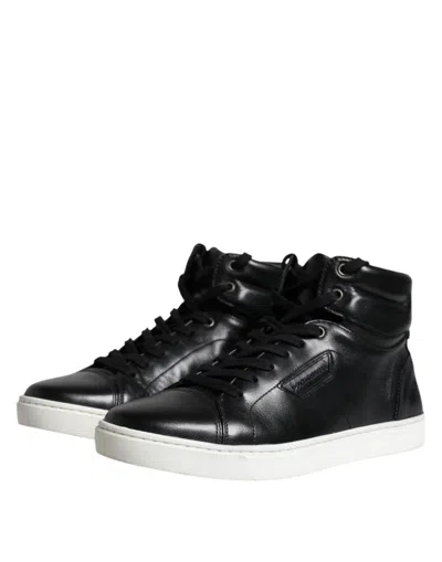 Dolce & Gabbana Black Leather High Top Men Sneakers Men's Shoes In Black