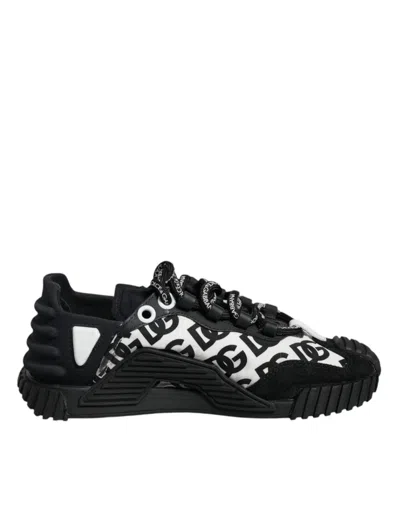 Pre-owned Dolce & Gabbana Black Logo Lace Up Low Top Ns1 Sneakers Women's Shoes () In Black/white