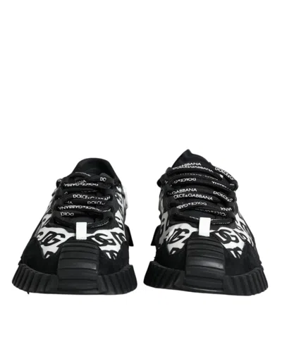 Pre-owned Dolce & Gabbana Black Logo Lace Up Low Top Ns1 Sneakers Men's Shoes () In Black And White