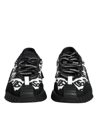 Pre-owned Dolce & Gabbana Black Logo Lace Up Low Top Ns1 Sneakers Women's Shoes () In Black/white