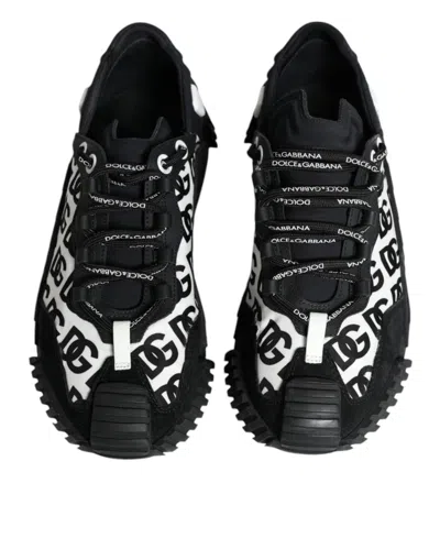Pre-owned Dolce & Gabbana Black Logo Lace Up Low Top Ns1 Sneakers Men's Shoes () In Black And White