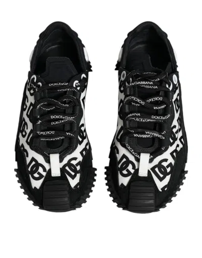 Pre-owned Dolce & Gabbana Black Logo Lace Up Low Top Ns1 Sneakers Women's Shoes () In Black/white