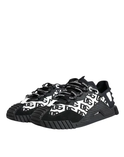 Pre-owned Dolce & Gabbana Black Logo Lace Up Low Top Ns1 Sneakers Men's Shoes () In Black And White
