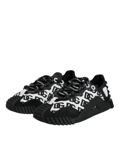 Pre-owned Dolce & Gabbana Black Logo Lace Up Low Top Ns1 Sneakers Women's Shoes () In Black/white