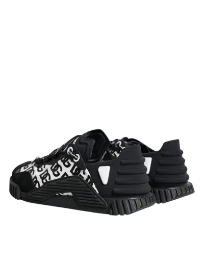 Pre-owned Dolce & Gabbana Black Logo Lace Up Low Top Ns1 Sneakers Men's Shoes () In Black And White