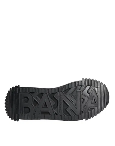 Pre-owned Dolce & Gabbana Black Logo Lace Up Low Top Ns1 Sneakers Men's Shoes () In Black And White