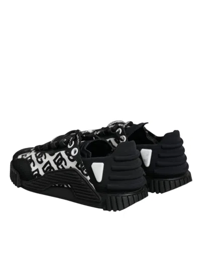 Pre-owned Dolce & Gabbana Black Logo Lace Up Low Top Ns1 Sneakers Women's Shoes () In Black/white
