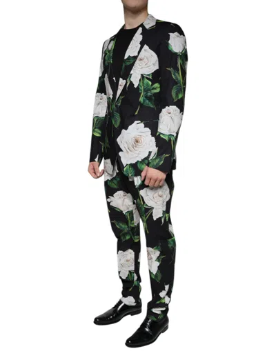 Dolce & Gabbana Black Rose Cotton Men Formal 2 Piece Men's Suit In Black