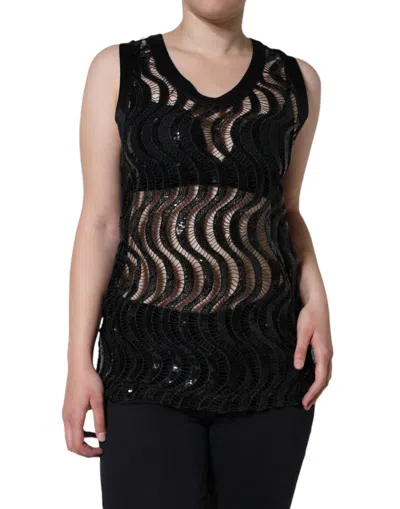 Dolce & Gabbana Black Sequin Sleeveless Tank Blouse Top In Black