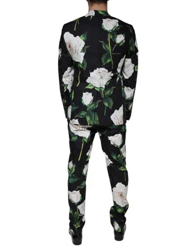 Dolce & Gabbana Black Rose Cotton Men Formal 2 Piece Men's Suit In Black